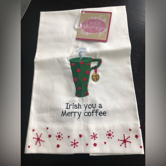 Anna Maria Horner Irish you a Merry coffee. Tea towel Cotton. Embroidery. - Picture 1 of 7